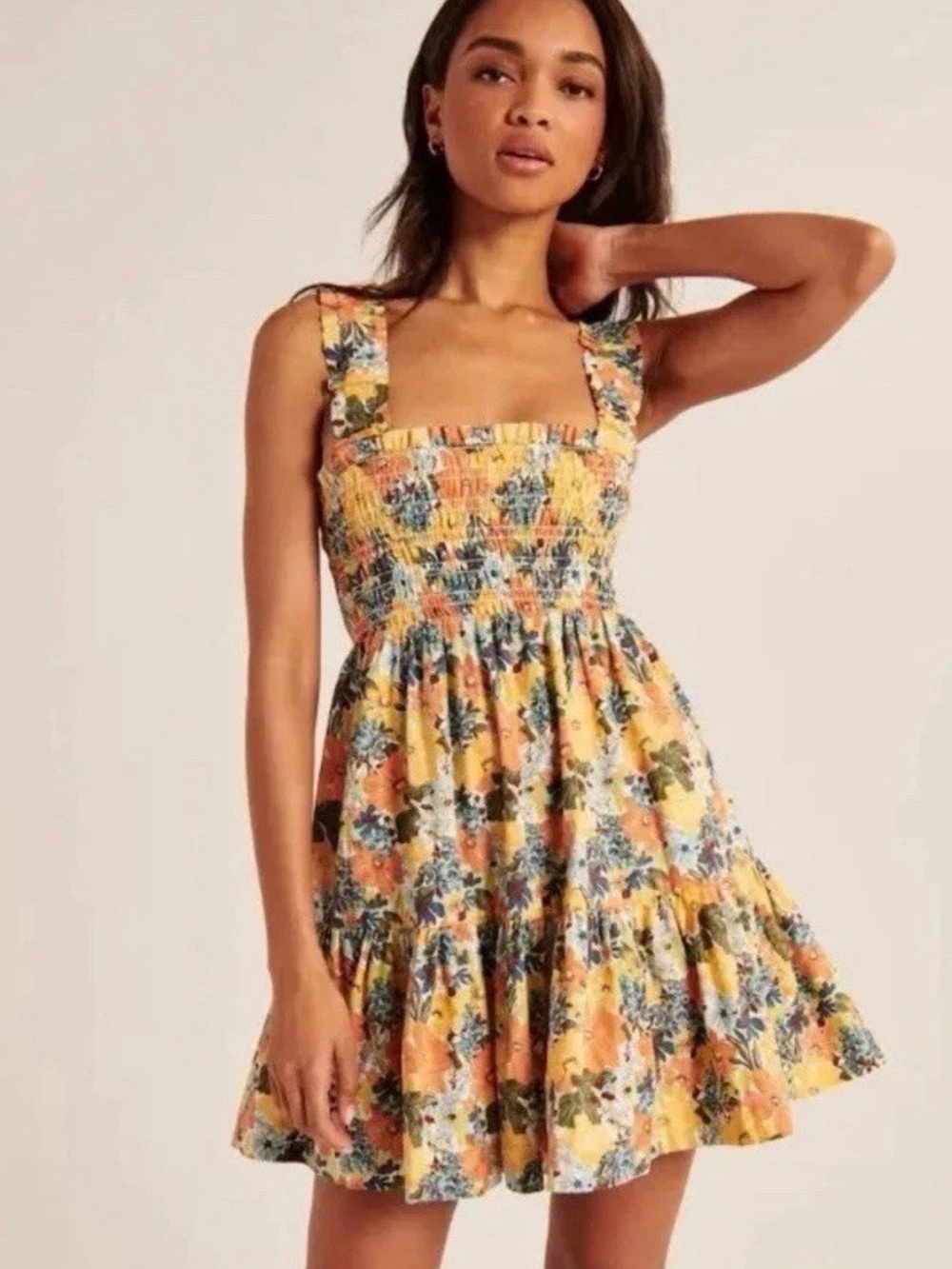 Abercrombie & Fitch Yellow Floral Smocked Mini Dress